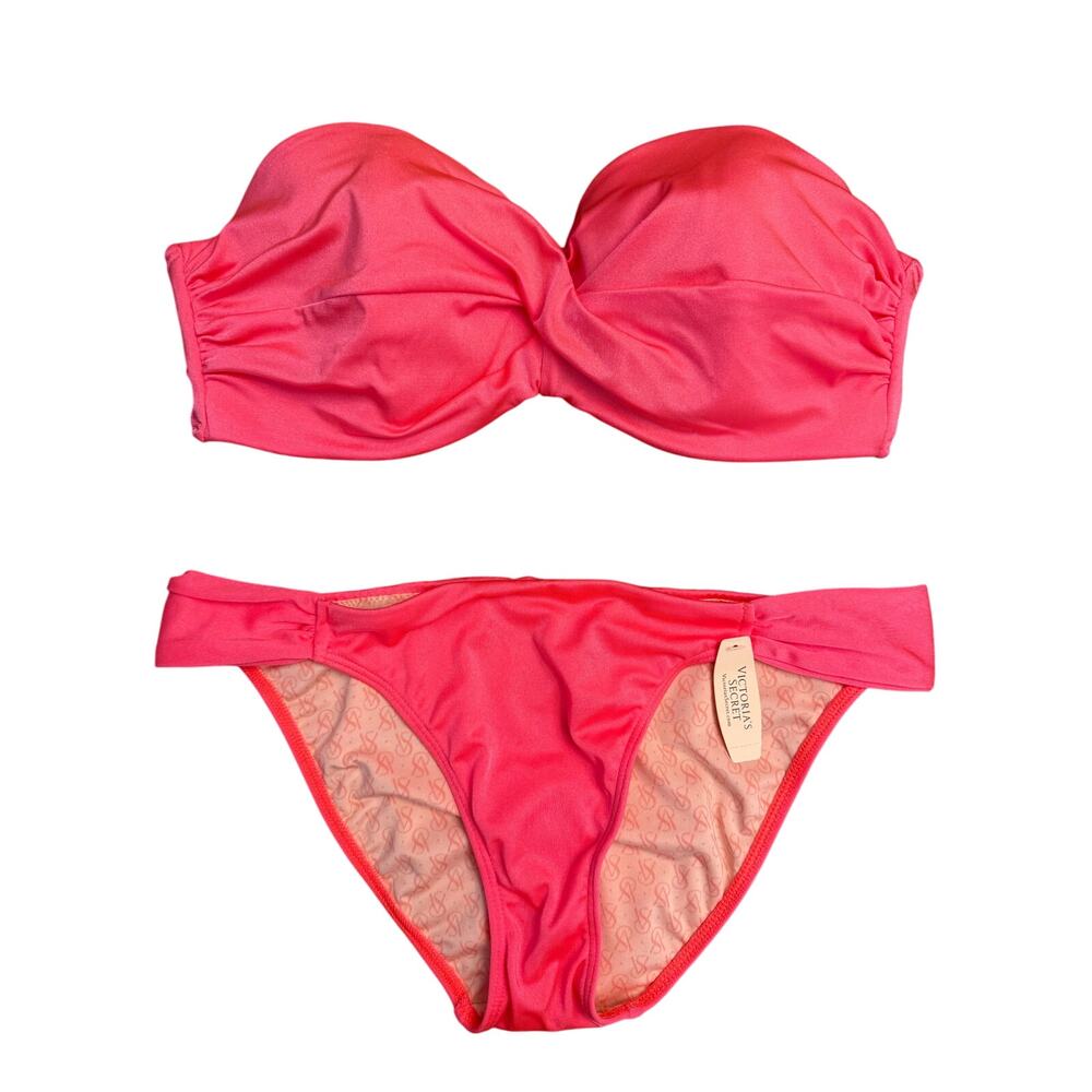 Victoria’s Secret Twist Bandeau Bikini Swimsuit Set Women’s Size M 34D Pink